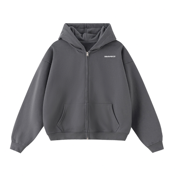 Grey Gothic Logo Zip-Up Hoodie
